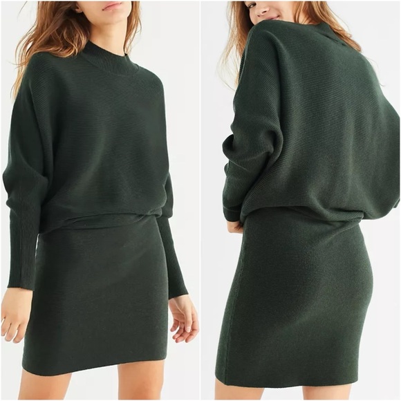 NWT Urban Outfitters Just Female Forest Green Ribbed Sweater Tunic Dress Small - Picture 1 of 7